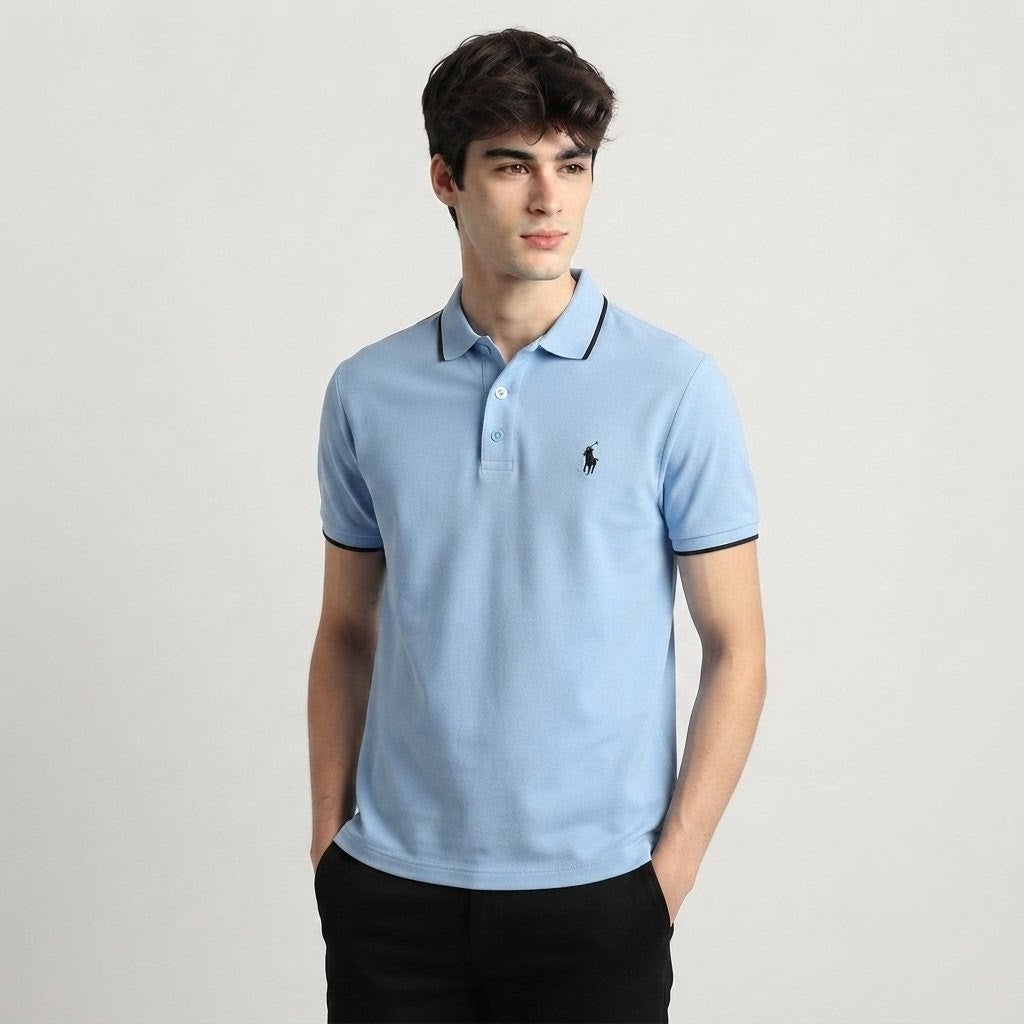 PremiumSky Blue Half-Sleeve Polo Shirt 👕